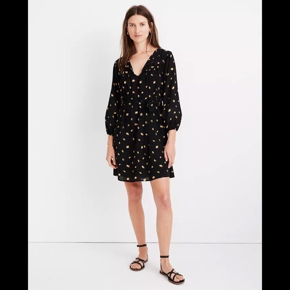Madewell Dress “French Daisies” Tie Neck Size Small